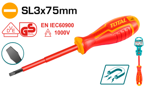 DESTORNILLADOR PLANO AISLADO 1000V SL3X75MM - TOTAL THTIS3075 6925582196047