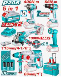 KIT JUEGO INDUSTRIAL DE HERRAMIENTAS A BATERIA 20V BL - TCKLI20592 TOTAL 6932584800216